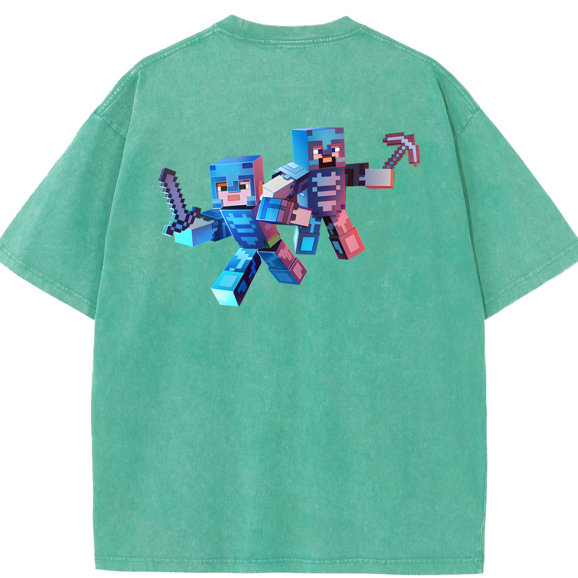 （画像用） マインクラフト ブロックの世界 Minecraft MC Block world 綿100% ヴィンテージ風 半袖Tシャツ（背面プリント）